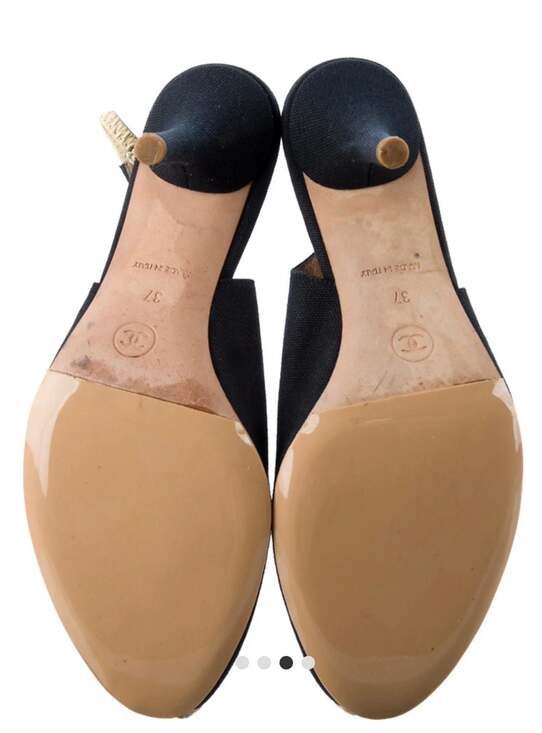Vintage Chanel Black Canvas Camellia Flower Slingback Heels - Picture 3 of 4